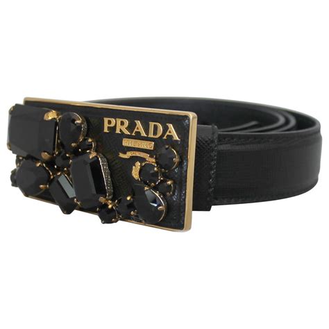 prada printed buckle saffiano leather belt black|Black Saffiano leather belt .